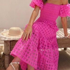 Pink Off-Shoulder Maxi Dress